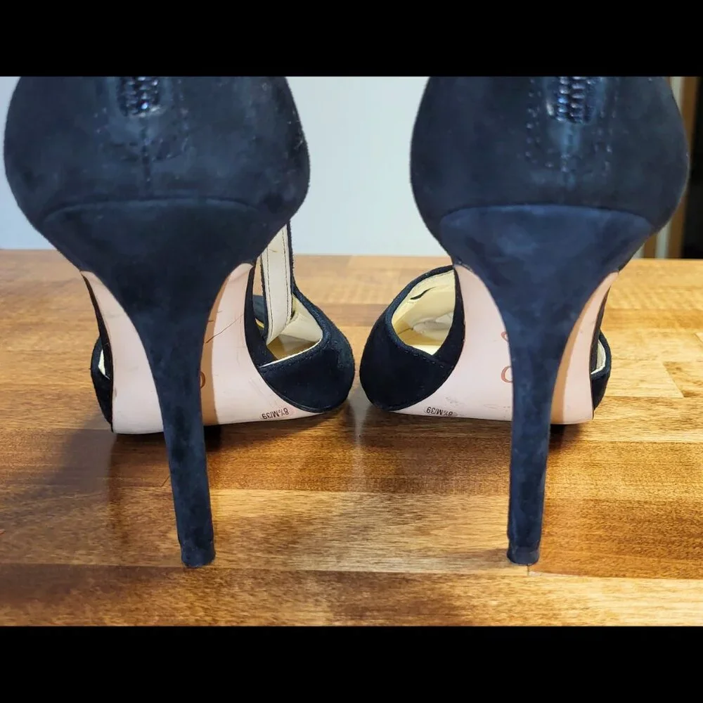 USED Women's Jessica Simpson Wynnley Black Lux Suede Strappy Stiletto Heels 8.5M - Picture 13 of 16